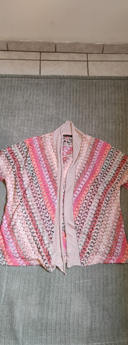 NIC+ZOE Pink Multi-Stripe Crochet Open Cardigan 2pc